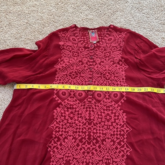 JOHNNY WAS Size XXL embroidered front button Rona tunic with sleeve roll tabs - Picture 11 of 12